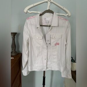 C&C California White Jean Jacket with Pink Embroidery